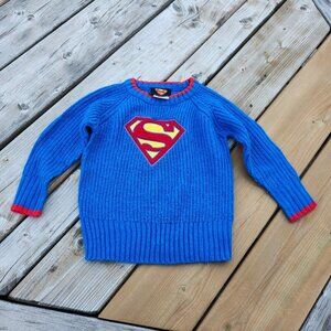 CUTE DC Comics SUPERMAN Knit Sweater Kids Size 2 Elbow Patches